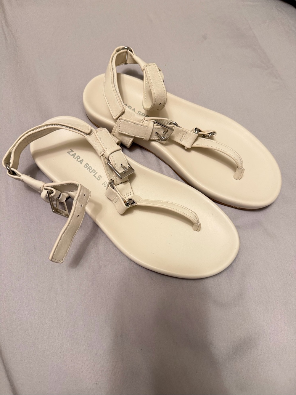 Zara SRPLS Leather T-Strap Thong Sandal in Cream - Women's, NWOT never worn - Picture 2 of 4